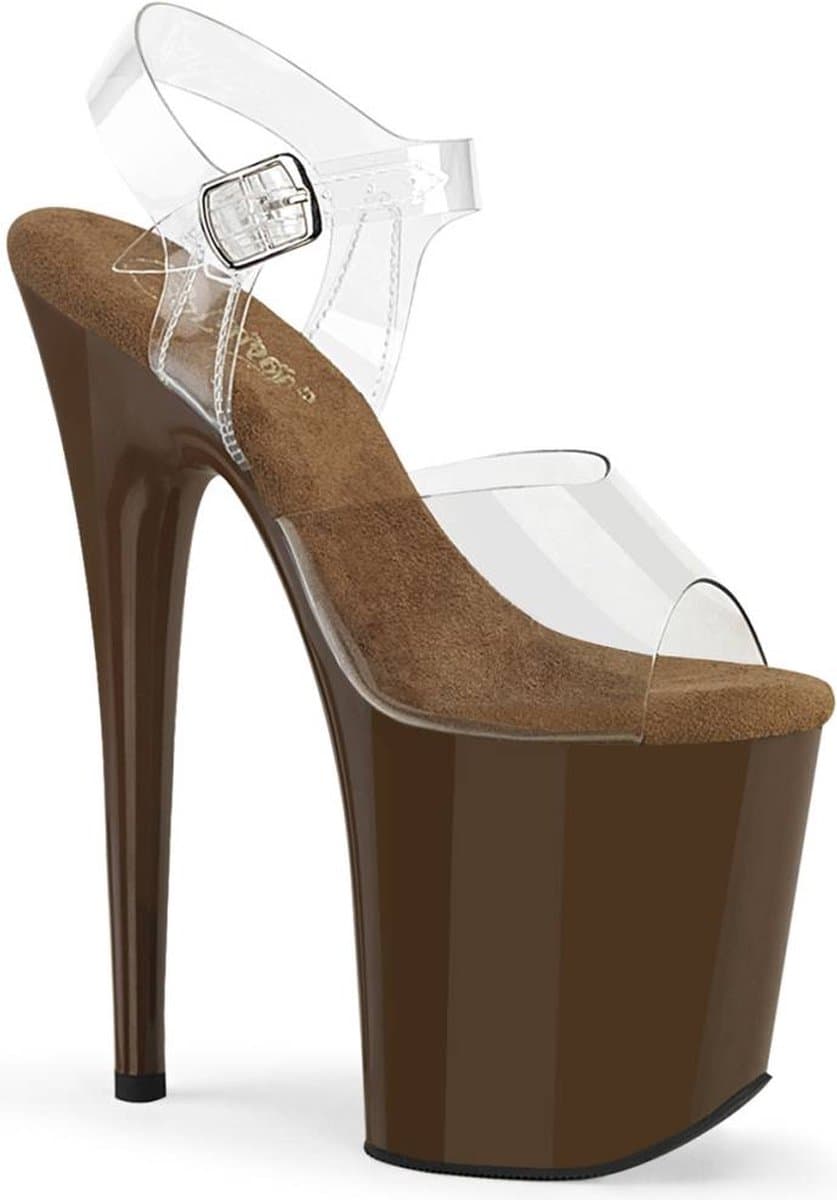 Pleaser - FLAMINGO808 Sandaal met enkelband, Paaldans schoenen - US 7 - 37 Shoes - Transparant/Bruin — afbeelding 1