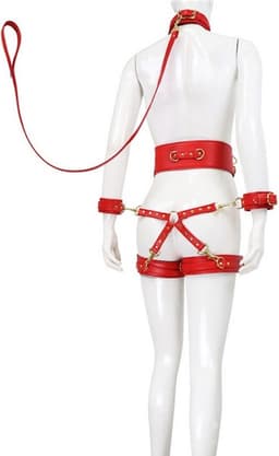 Nooitmeersaai - Harnas Vrouw - Leer - Rood - Bondage Set - BDSM Extreme - Sex Toys voor Koppels - 10-delig — thumbnail 3