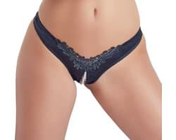 Cottelli Collection – Open Kruis String met Parel Spreider voor Spanning en Sensatie tijdens het Dragen – Maat S – Zwart