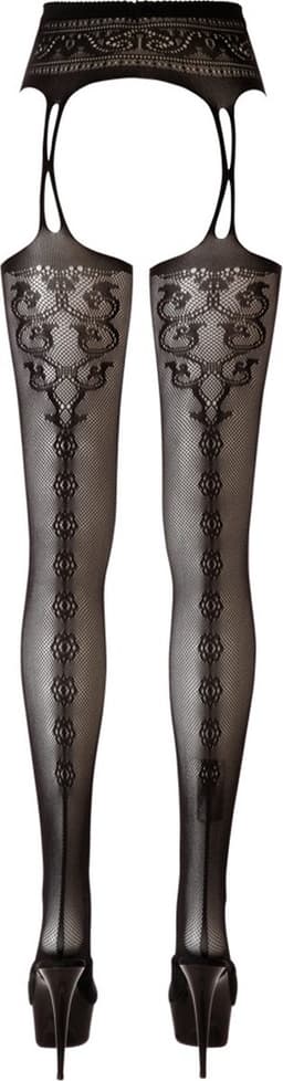 Cottelli Collection – Naadloze Jarretel Gordel met Net Kousen voor Gewillige Look – Maat S/M - Zwart — thumbnail 3