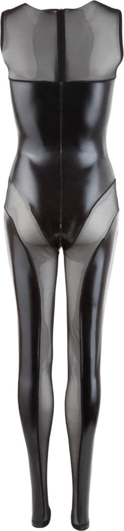 Cottelli Collection – Geregen Catsuit van Transparant Powernet met Wetlook Extravagant en Aantrekkelijk – Maat S - Zwart — thumbnail 2
