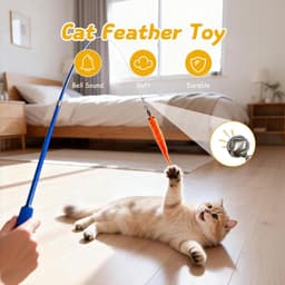 hengelset, 2 stuks interactieve uittrekbare kattenhengel lang + 9 stuks kleurrijke veren teaser kattenspeelgoed reserveveer met bel tegen verveling en voor beweging (11 stuks) — thumbnail 2