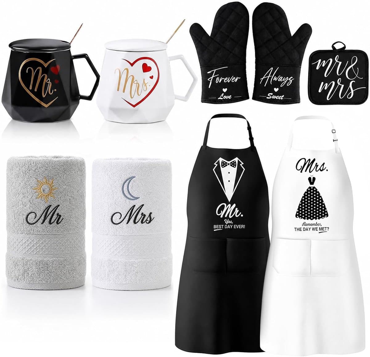 Mr & Mrs Cadeauset - Koppen Mokken Set - Cadeau Geven - 11-delig - 450 ml - Zwart Wit — afbeelding 1