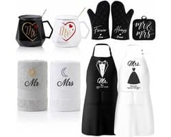 Mr & Mrs Cadeauset - Koppen Mokken Set - Cadeau Geven - 11-delig - 450 ml - Zwart Wit