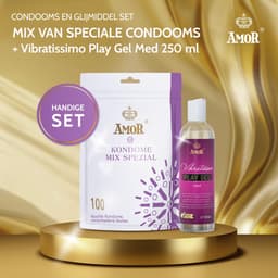 Set AMOR Premium Condoom en Glijmiddel - Ideale partners voor goede seks, 100 Mix Special Condooms Ø 53 mm, 5 soorten + Vibratissimo Play Gel med 250 ml — thumbnail 2