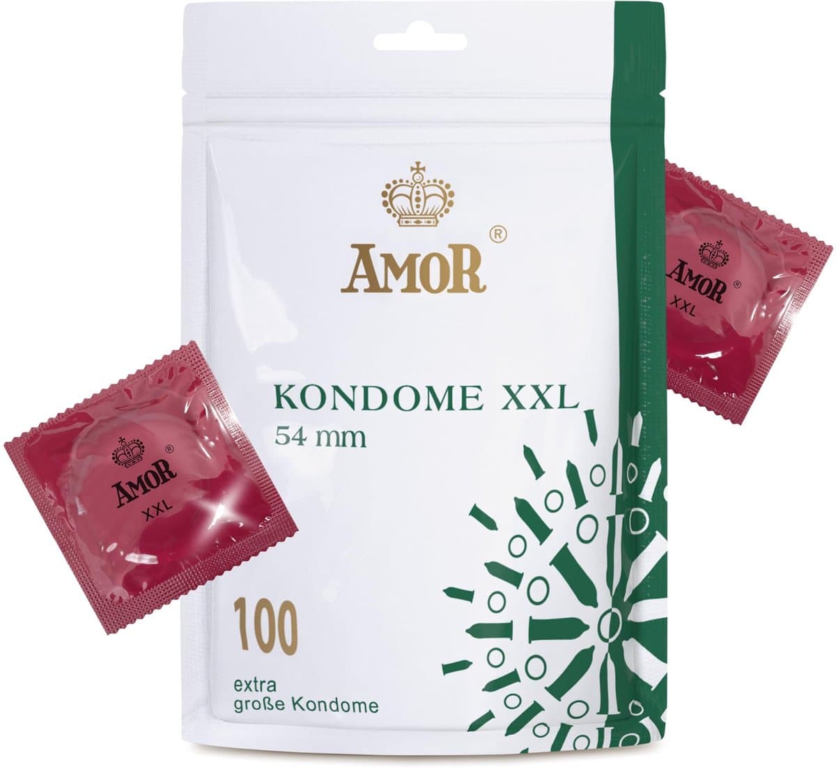 AMOR Premium Condooms, Met extra dunne of dikke wanddikte, Gevoelsecht, Ø 54 mm, XXL, Transparant, 100 stuks — afbeelding 1