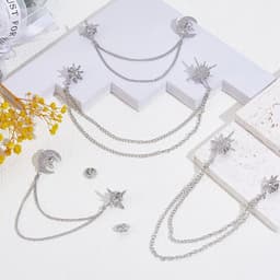4 stuks 2 stijlen strass ster broche legering ster maan kwast prachtige reversspeld platina strass sneeuwvlok hangende lange kwastnaalden — thumbnail 3