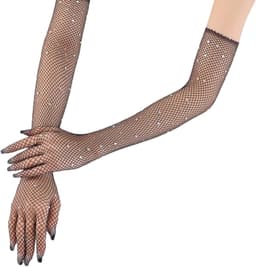 Handschoenen voor dames, glitter strass, lange handschoenen, visnethandschoenen, vintage avondhandschoenen, operahandschoenen, voor bruiloft, Halloween, maskerade, cosplay, zwart — thumbnail 4