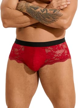 Zeloria Heren Kant Boxer – Transparante Erotische Lace Boxershort – Rood – XL – Stretch & Comfort — thumbnail 1