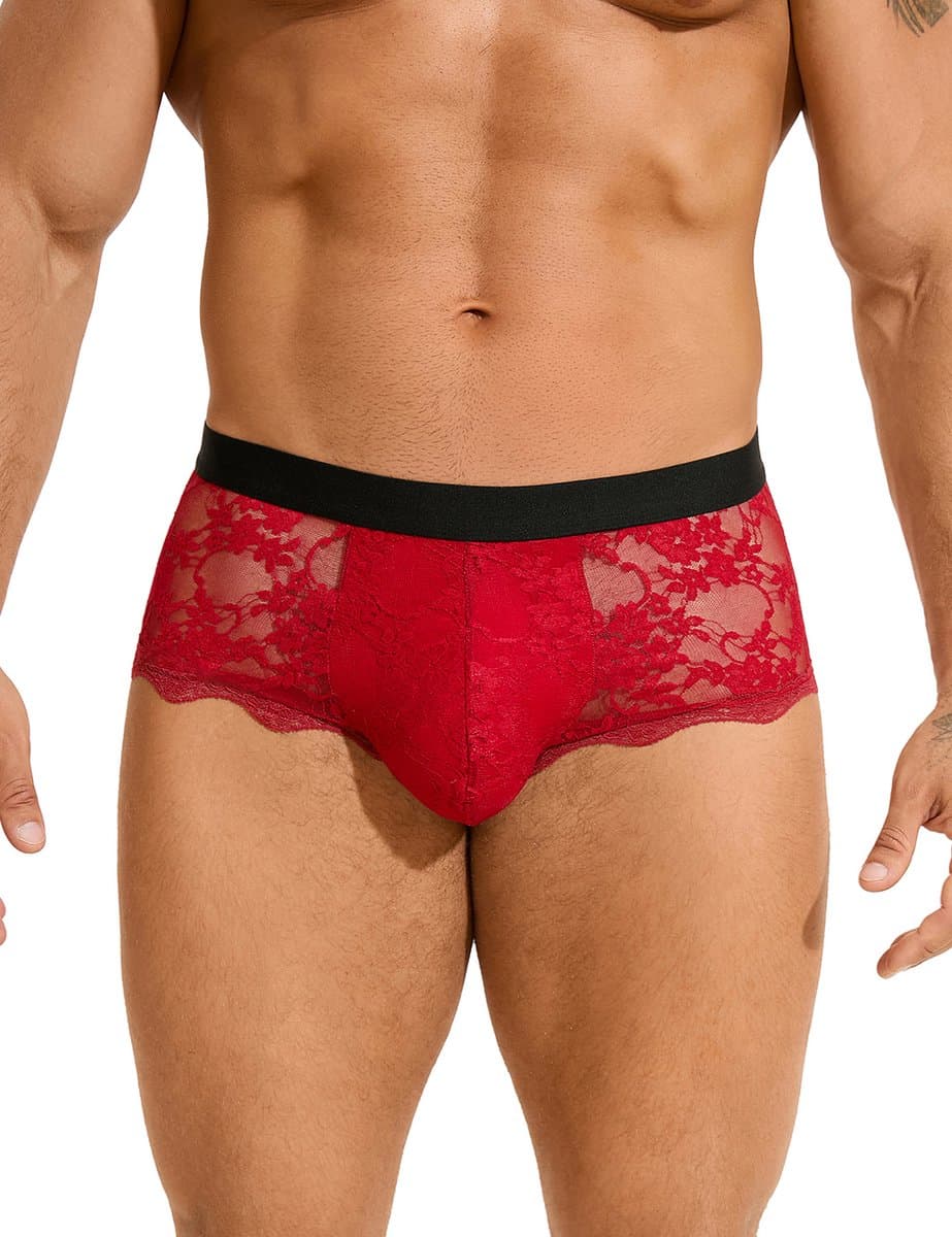 Zeloria Heren Kant Boxer – Transparante Erotische Lace Boxershort – Rood – L – Stretch & Comfort — afbeelding 1