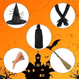 Sexy Heks Kostuum voor Vrouwen | Zwarte Mantel met Hoed, Handschoenen en Bezem | Perfect voor Halloween Cosplay en Feesten — thumbnail 3