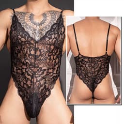 Sexy Lace Heren Bodysuit - Zwart - Nieuwe stijl - Herenshirt - Lingerie voor Mannen - Onderbroek - Ondergoed - Sexy Herenlingerie - Zeer elastisch - Erotisch en sexy - Slip - Sexy - Zacht en comfortabel — thumbnail 1