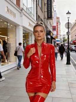 Jurk met ritssluiting - Latex Look - Lange mouwen - Rood — thumbnail 4