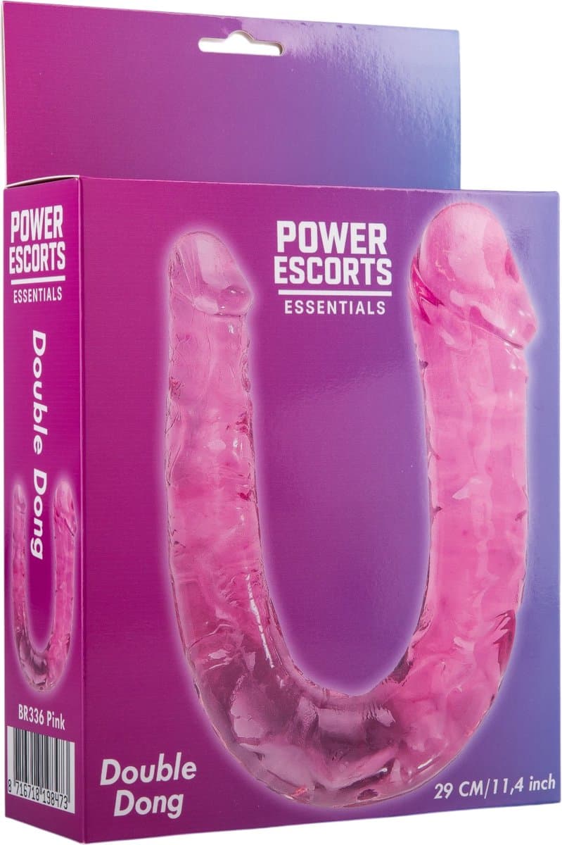 Power Escorts Double Dong BR336 – Flexibele Dubbelzijdige Dildo – 29 cm – Transparant Roze — afbeelding 1