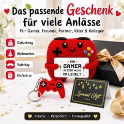 Gehaakte controller set - Gamer cadeau - Cadeau geven - 3-delige set - 7.5 x 7.5 cm - Rood — thumbnail 2
