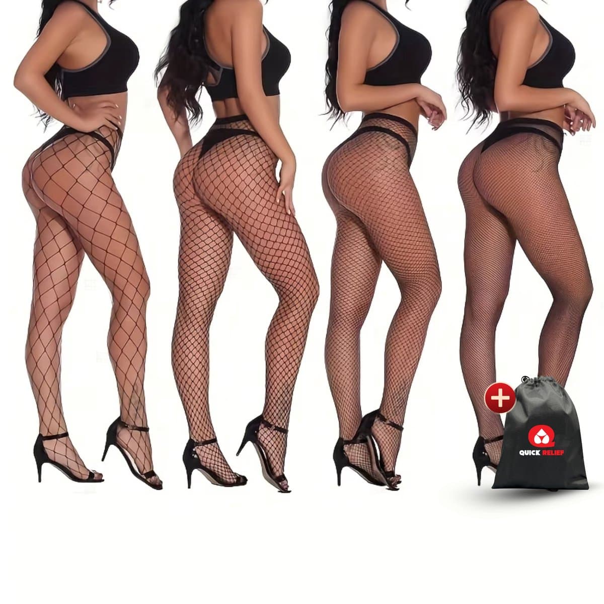 Quick Relief Stocking Set van 4 - Visnet stockings - Sexy Kousen - One Size - Erotische Netkousen - Lingerie Vrouwen — afbeelding 1