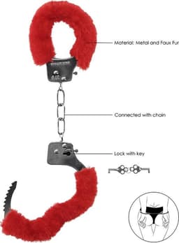 Handboeien pluche - Fluffy handboeien - Hand cuffs - Roleplay - Erotische speeltjes - Seksspeeltje - Vastbinden - Erotiek - Inclusief 2 sleuteltjes - Rood - Jonyx — thumbnail 4