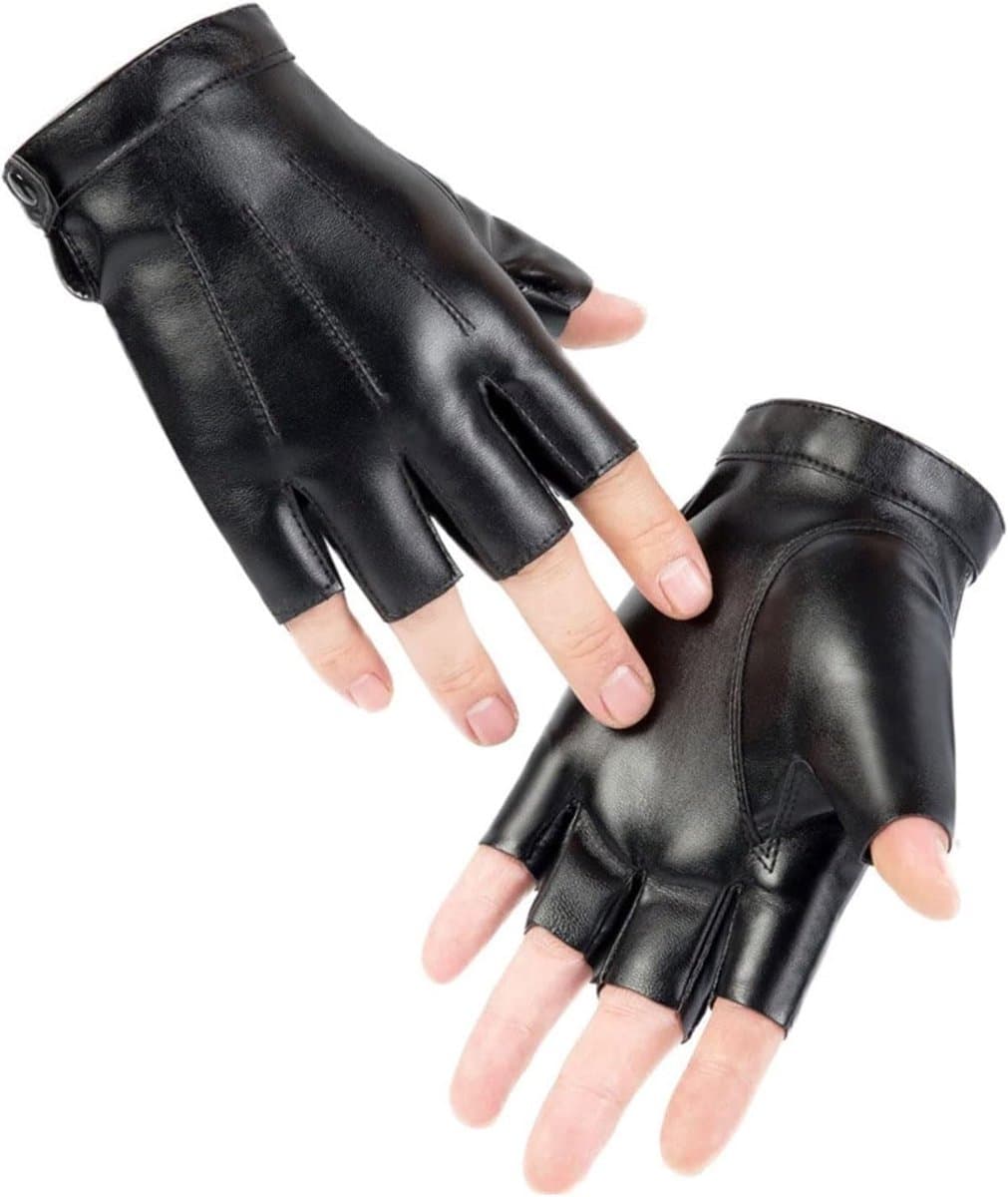 Handschoenen, vingerloze handschoenen, PU-kunstleer, halve vingers, touchscreen-handschoenen, voor motorfiets, fietsen, klimmen, fitnessstudio, outdoor, sport, mannen, vrouwen, tieners — afbeelding 1