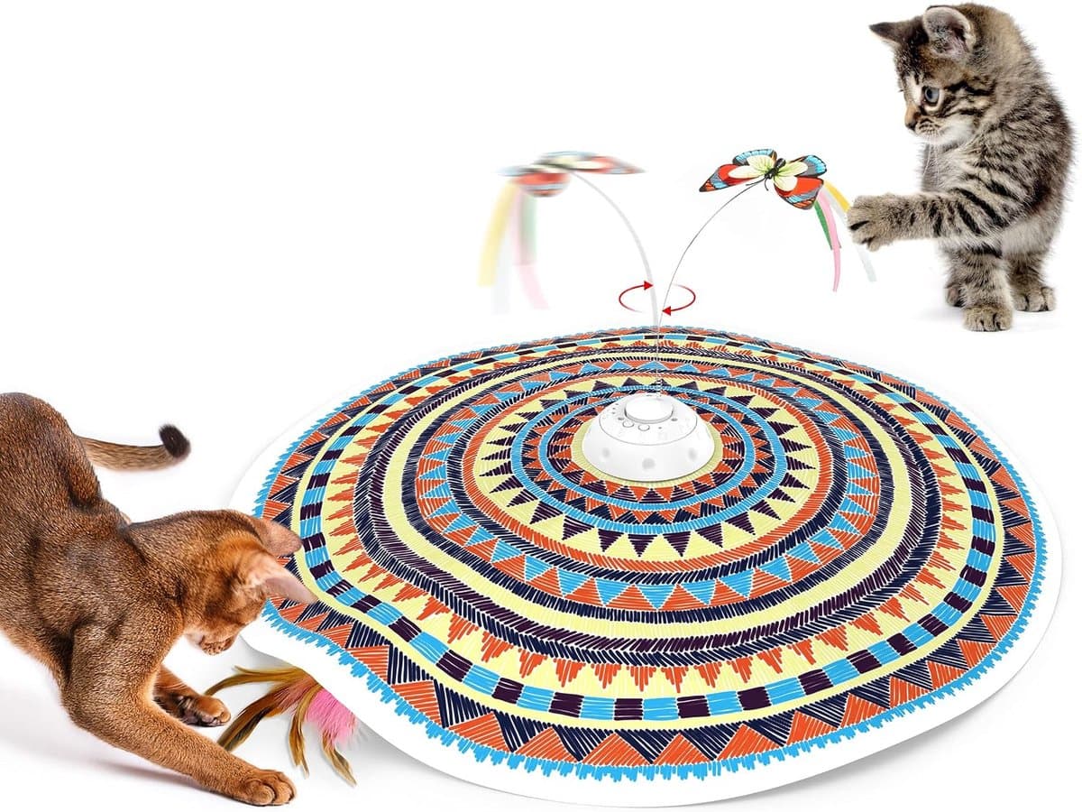 Kattenspeelgoed oplaadbaar, 3-in-1 verstoppertje en zoeken, automatisch interactief plezier, fladderende vlinder, bewegende veer, kittentoverstaf, indoor poesje oefenkicker 22,8 inch hoes — afbeelding 1