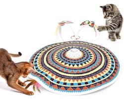 Kattenspeelgoed oplaadbaar, 3-in-1 verstoppertje en zoeken, automatisch interactief plezier, fladderende vlinder, bewegende veer, kittentoverstaf, indoor poesje oefenkicker 22,8 inch hoes