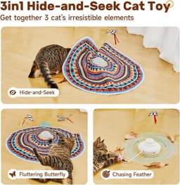 Kattenspeelgoed oplaadbaar, 3-in-1 verstoppertje en zoeken, automatisch interactief plezier, fladderende vlinder, bewegende veer, kittentoverstaf, indoor poesje oefenkicker 22,8 inch hoes — thumbnail 2