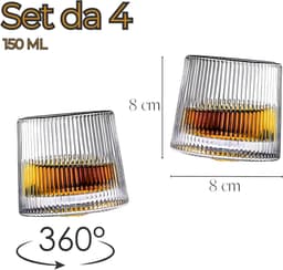 Whiskyglazenset van roterend glas, Wisky-glazen met bolvormige bodem voor proeverijen, 4 stuks, 4 stuks, speciaal voor rum, gin, amaro en sterke drank — thumbnail 3