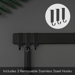 Magneetstrip, 58.5 cm, messenhouder, magnetisch, met 3 haken, roestvrij staal, zelfklevend, zwarte wandhouder, magneetstrip, zonder boren, messenhouder — thumbnail 2