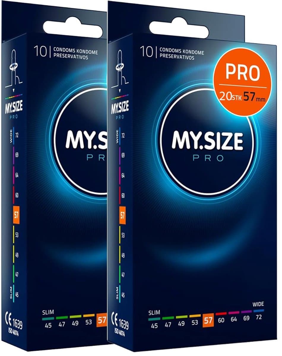 MY.SIZE PRO 20 stuks 57mm Elite condooms, XL pasvorm, zeer zuiver Vytex-latex voor weinig geur, super gemakkelijk te openen en af te rollen — afbeelding 1