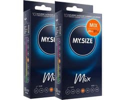MY.SIZE Mix condooms 57mm 20 stuks – XL pasvorm | Soorten: blauw, Rood met aardbeienaroma, Geribbeld, Naturel | Premium kwaliteitscondooms | Duits merk | 0,07mm wanddikte | van natuurrubberlatex