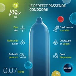 MY.SIZE Mix SET Maat 2, 49 mm: 10 Classic + 10 Condooms in 4 spannende soorten, met aroma, kleur, geribbeld & Classic — thumbnail 4