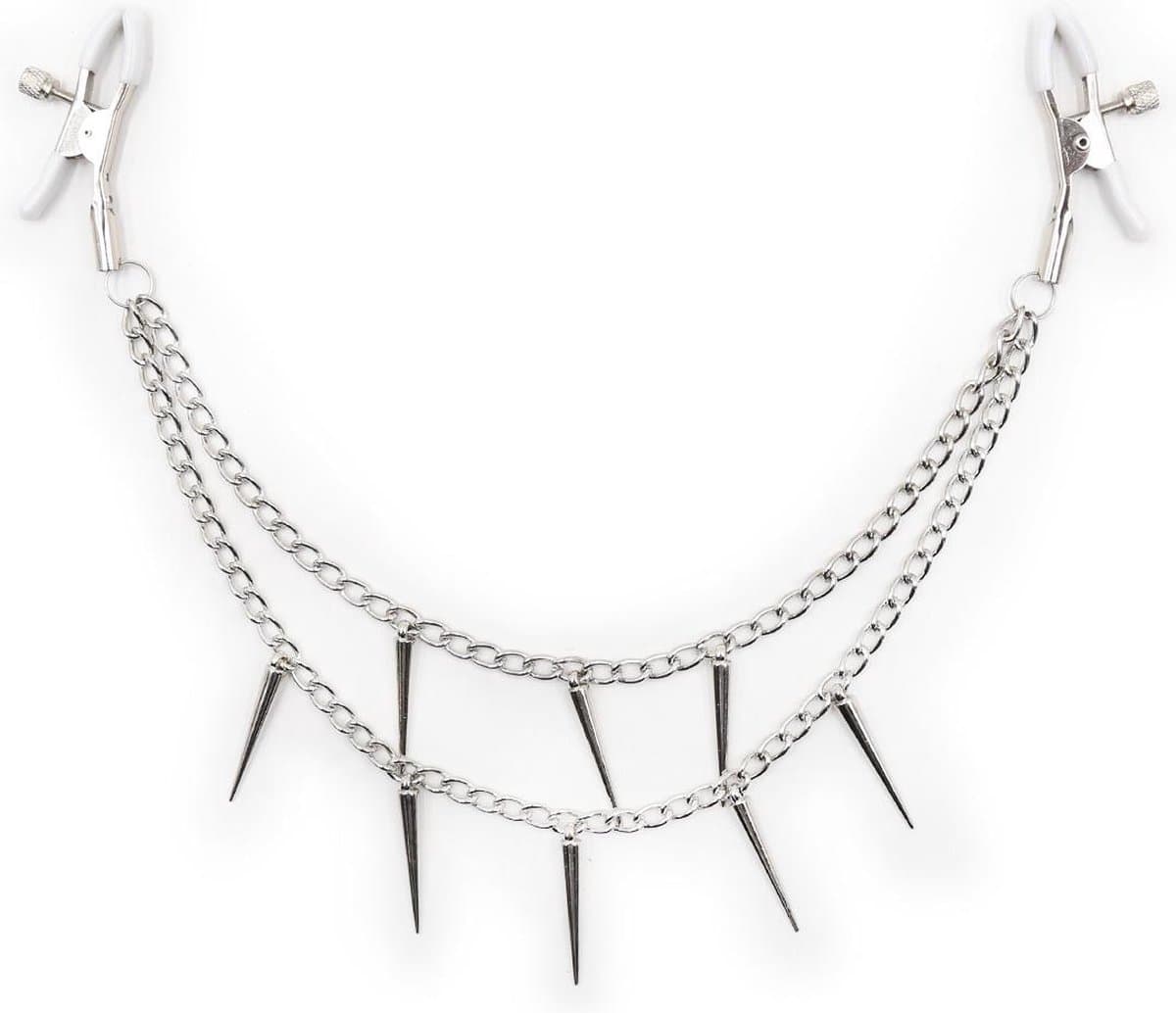 Pinch Tepelklemmen - Nippleclamps punk - Verstelbaar met Ketting - Wit — afbeelding 1