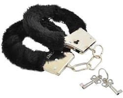 Metalen handboeien met zwart imitatie bont (incl. 2 sleutels)