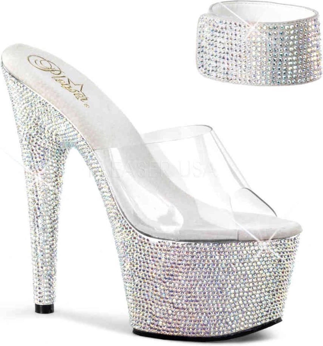 Pleaser - BEJEWELED-712RS Sandaal met enkelband, Paaldans schoenen - Paaldans schoenen - 38 Shoes - Zilverkleurig/Transparant — afbeelding 1