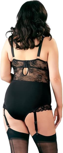 Cottelli Plus Size – Jarretel Body Lingerie Set met Transparante Delen en Verticale Stukken Vrouwelijk en Uitdagend – Maat 90F/XL – Zwart — thumbnail 5