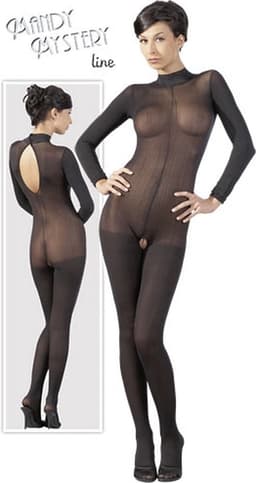 Mandy Mystery Lingerie –  Catsuit met Open Rug en Kruis met Kant Afgewerkt Kraag – Maat M/L - Zwart — thumbnail 8