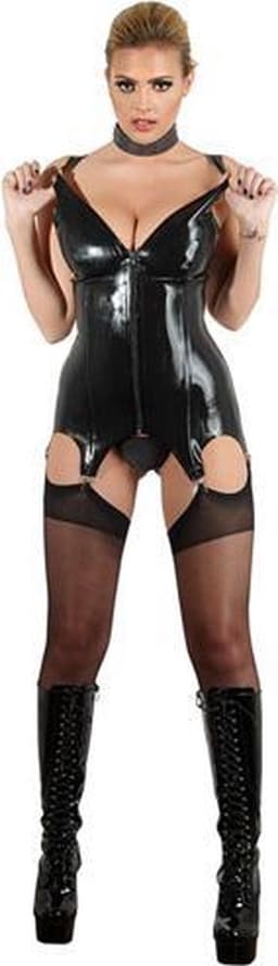 LateX – Latex Strap Shirt met Doorlopende Ritssluiting en 4 Bretels voor een Scherpe Uitstraling Maat L - Zwart — thumbnail 4