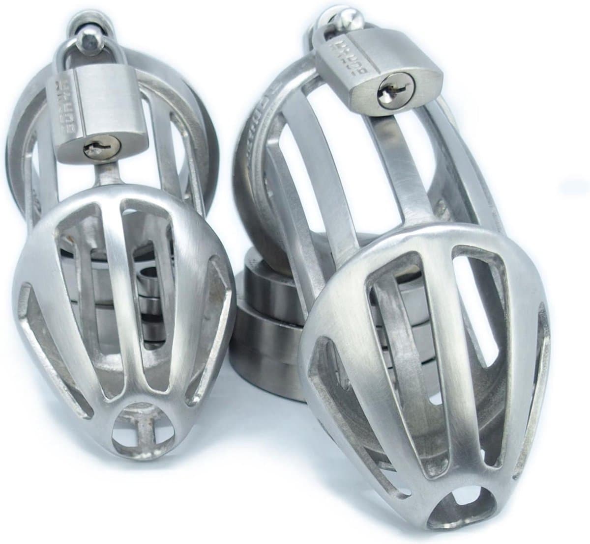 BON4MplusLarge Hinged RVS Kuisheidskooi voor Mannen Peniskooi Set BON4M Series Male Chastity Package in Stainless Steel — afbeelding 1