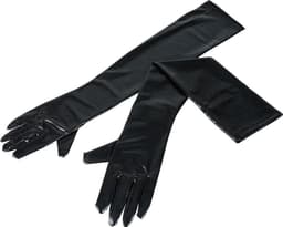 Zwarte lange wetlook handschoenen — thumbnail 2