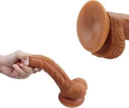 Realistische dildo met balzak en stevige zuignap - ook voor anaal gebruik - 20 cm - dildo met zuignap — thumbnail 2