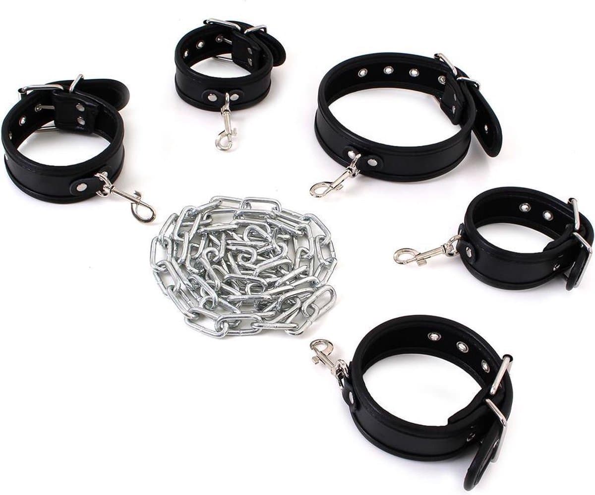 Kiotos - Budget Bondageset Met collar, hand- En voetboeien - Zwart — afbeelding 1