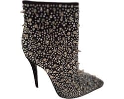 RUON- EROTISCH ENKELLAARSJE-TEXTIEL MET SILVER STUDS- 9 CM HEEL-38