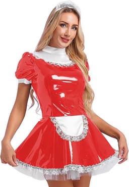 Latex wetlook schoonmaakster - Rollenspel - Erotische kleding - Sexy Jurk - Met hoofdband - Cosplay — thumbnail 3