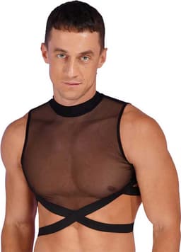 Erotisch Heren tank top - Transparant - Taille banden - Porno kleding - BDSM - Ritssluiting achterzijde — thumbnail 2