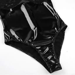 Sexy Latex Mesh Bodysuit - Transparante Kant en Glanzend Wetlook - Verleidelijke Lingerie — thumbnail 4