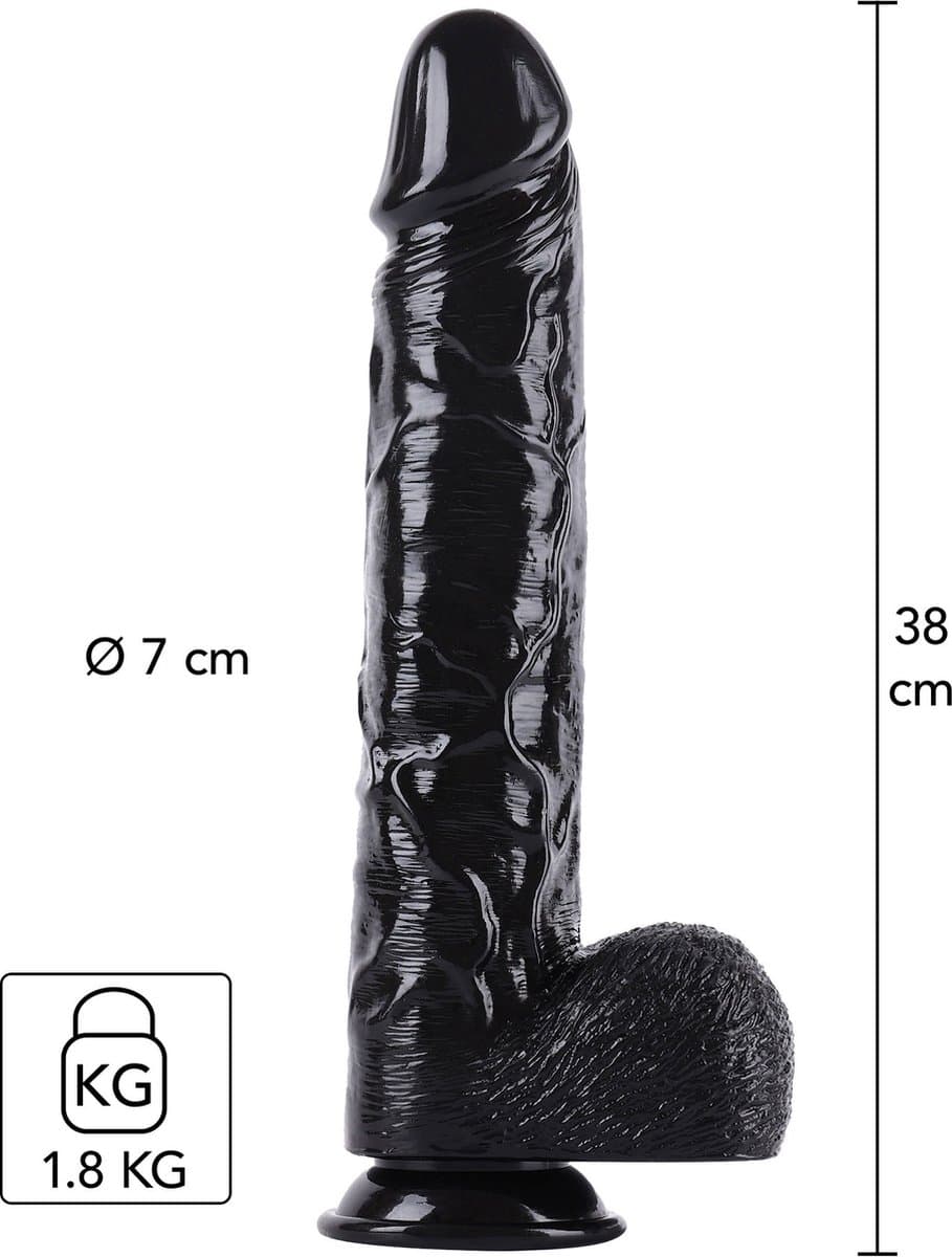 Dong XXXL 38cm - Extreme Grote Dildo 38 cm - Zwarte Dildo - Diameter 7 cm — afbeelding 1