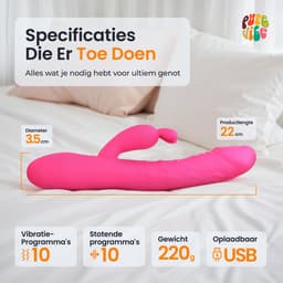 PureVibe® Magic Pulsing Rabbit – Stotende Rabbit Vibrator voor Vrouwen – Clitoris & G-Spot Stimulator – Dildo - 10 Stoot- & 10 Vibratiestanden –Realistisch Sex Toys voor Koppels – Roze — thumbnail 2
