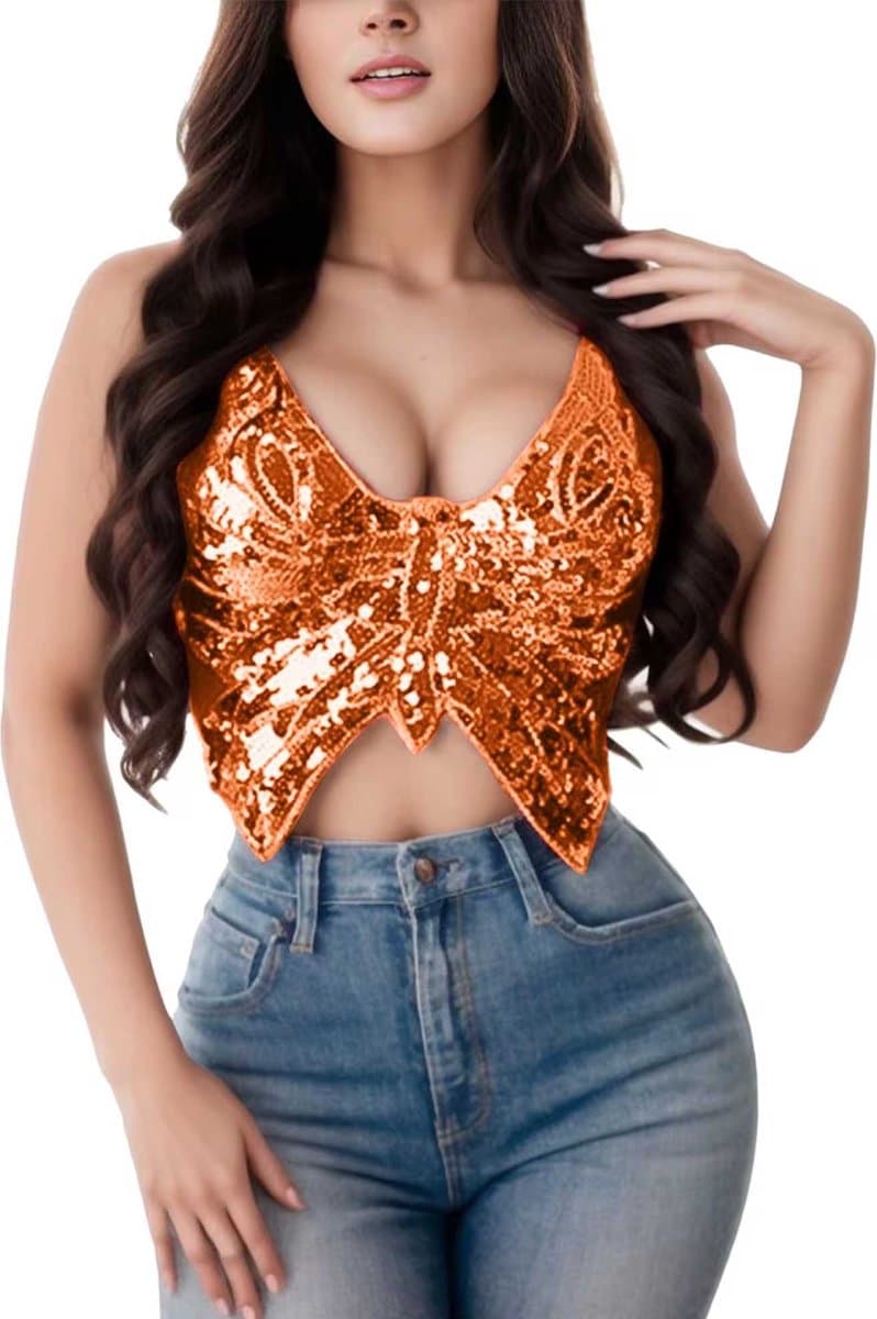 Glitter Top - Festival Topje - Oranje - Lingerie - Sexy Dames BH - One size maten S, M en L — afbeelding 1