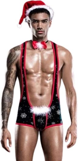 Erotische kerstman outfit - Jumpsuit - Kerstmuts - Strikje - Rollenspel - Kerst — thumbnail 1