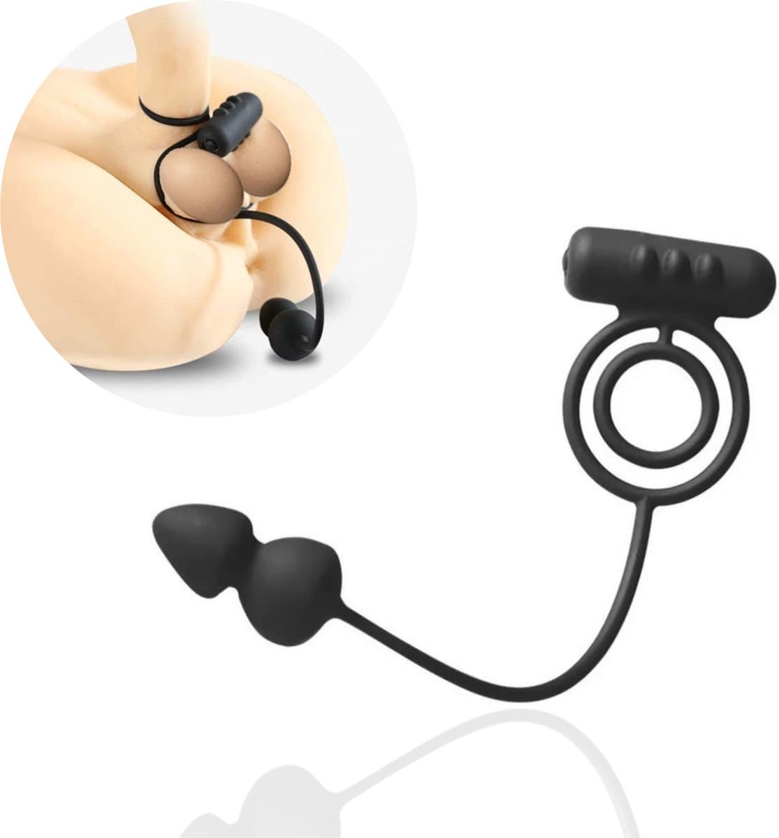 Rosebay Vibrerende Cockring met Buttplug - Penisring - Anaal Plug - Penisring Vibrerend - Eikelring - Buttplug - Zwart — afbeelding 1