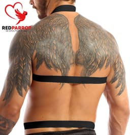 Triple BDSM harnas heren - Erotische harnas manen - Elastisch - One size - Schouder + Borst + Buik - Open crotch - Sexy — thumbnail 4